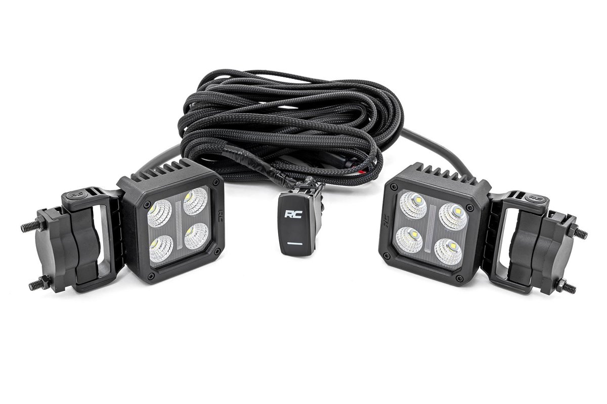 LED Light Pair - Rough Country - 2 Inch | Flood | Swivel Mount - Black